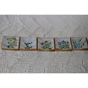 Kyo Kiyomizu Yaki Japanese Chopstick Rest 5 Pcs Flowers (NEW)
